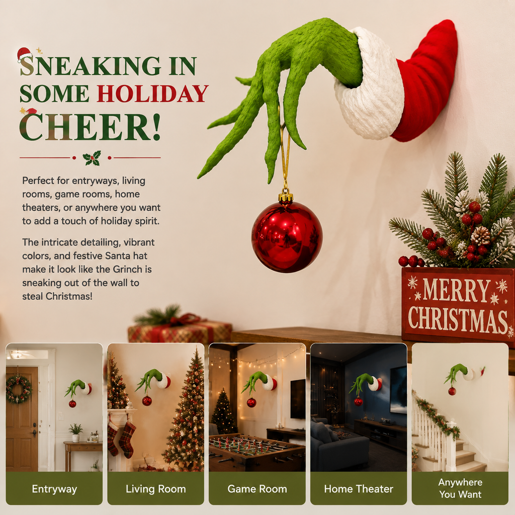 Christmas Ornament Hanger, Home & Festive Party Supplies-(Grinch Hand + Ornament)