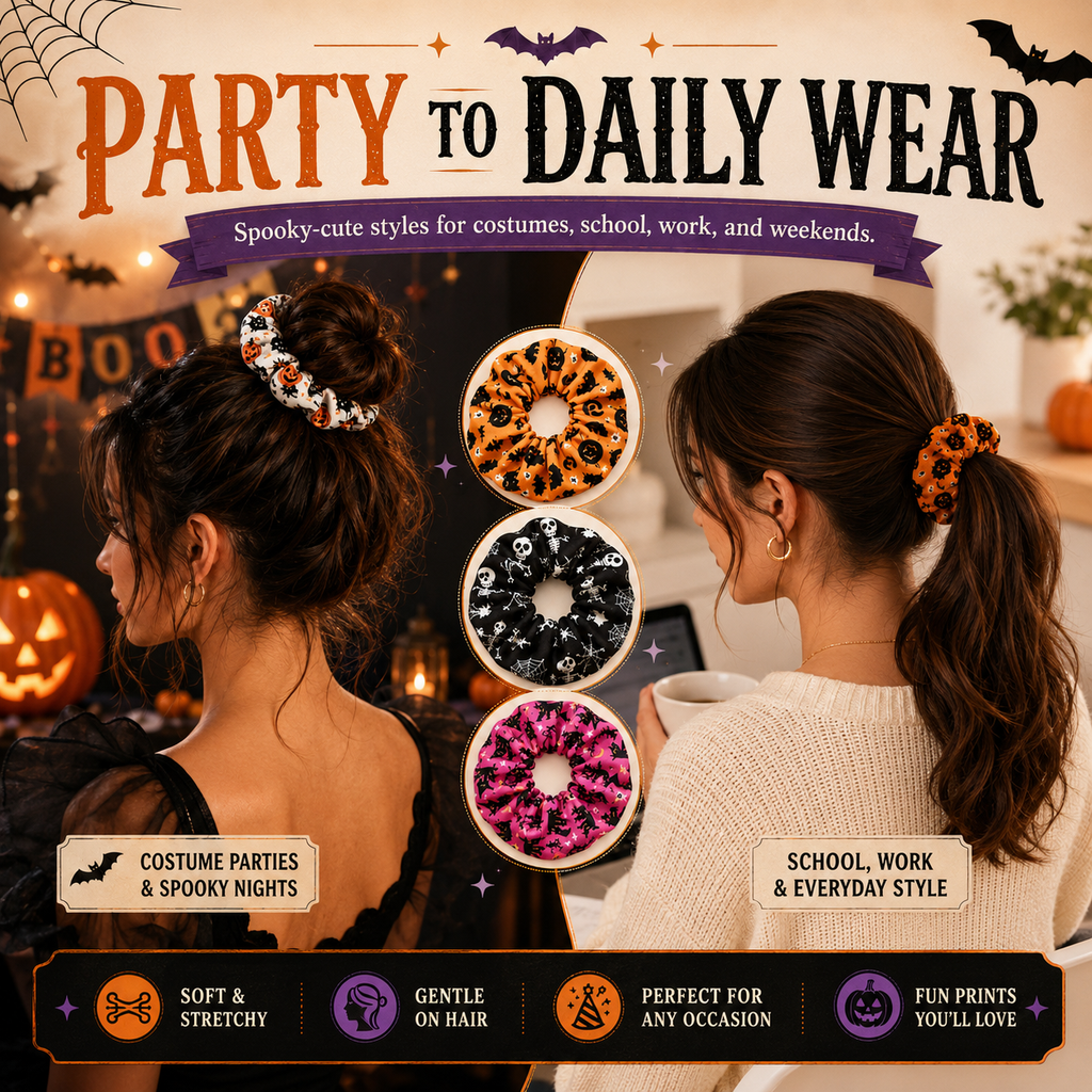 🎃 Hand-Illustrated Halloween Scrunchie Collection (6pc, Limited Batch)