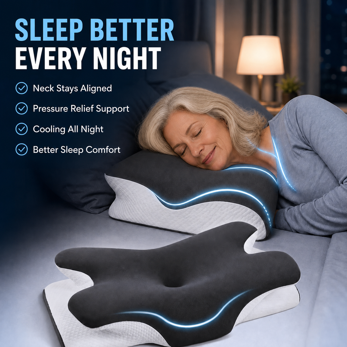 All-in-One Memory Foam Support Pillow – For Neck, Back & Travel