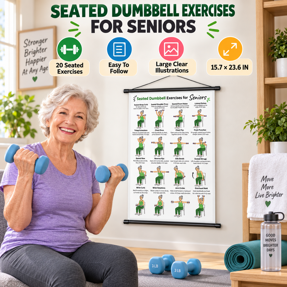 Seated Dumbbell Exercises for Seniors (16 x 24 inches)