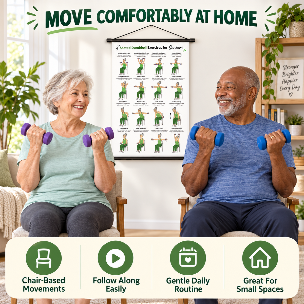 Seated Dumbbell Exercises for Seniors (16 x 24 inches)