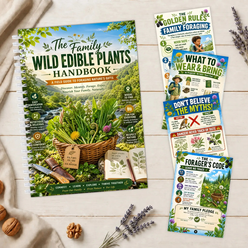 Family Wild Edible Plants Handbook, A5 Spiral Field Guide, 24 Plants