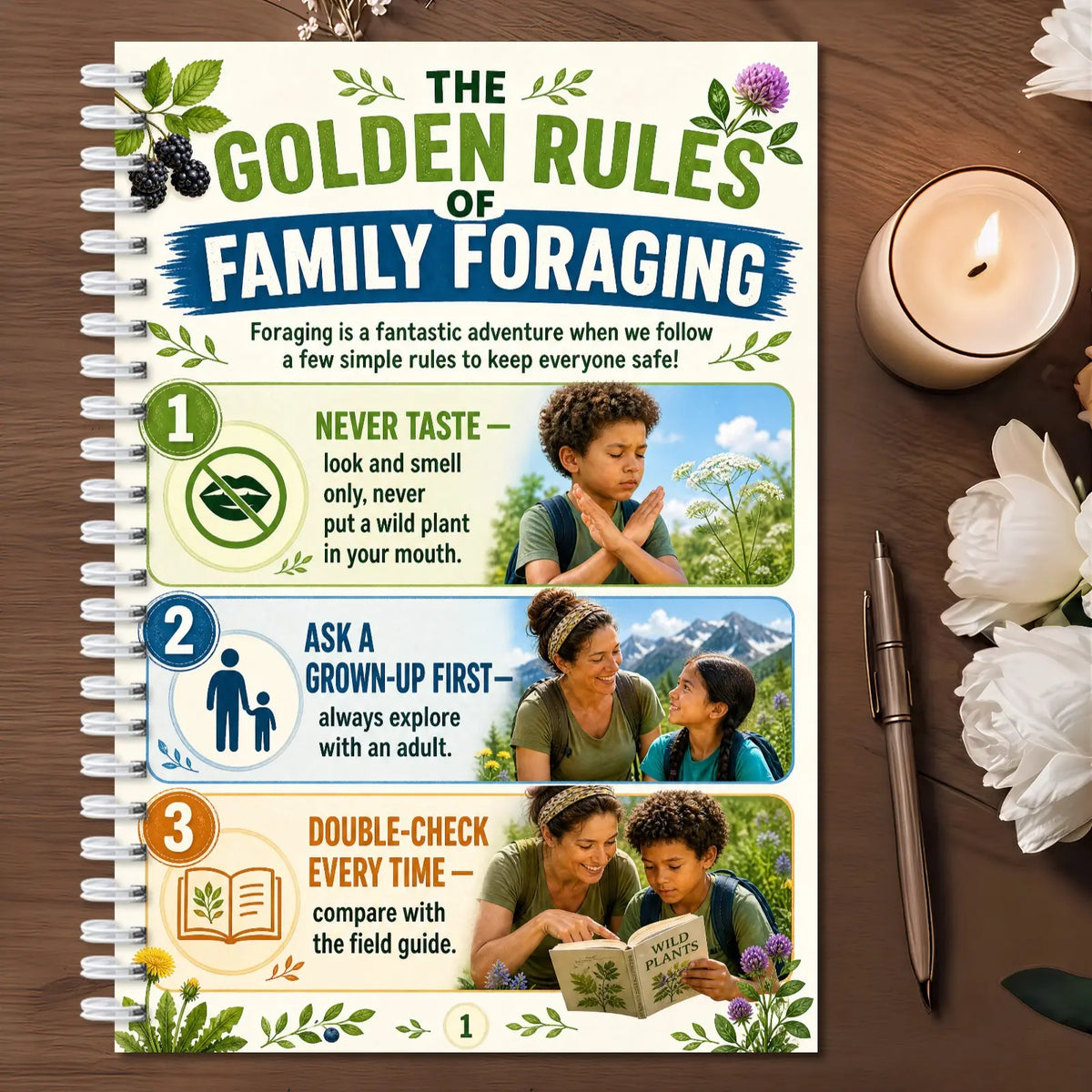 Family Wild Edible Plants Handbook, A5 Spiral Field Guide, 24 Plants