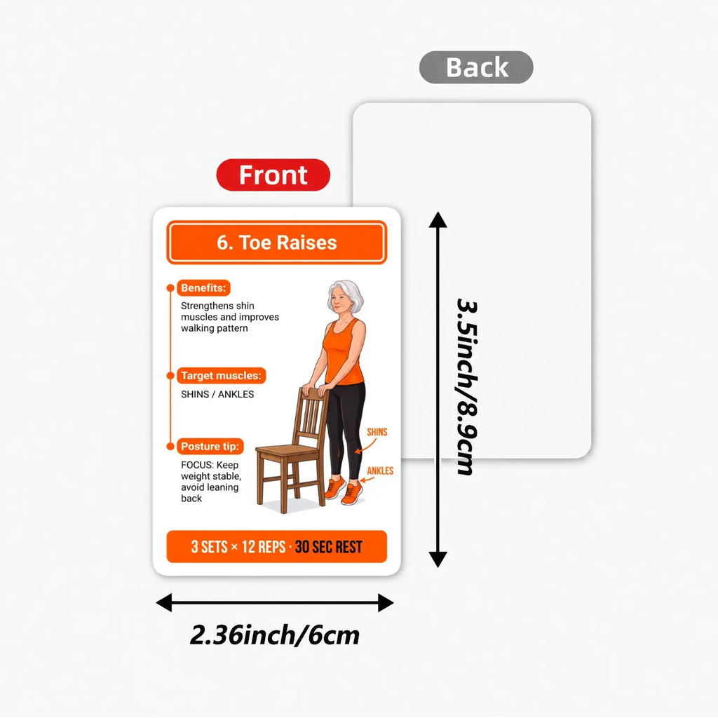 18 Senior Exercise Cards, Gentle Chair-Supported Low-Impact Workout Deck for Strength, Flexibility & Balance