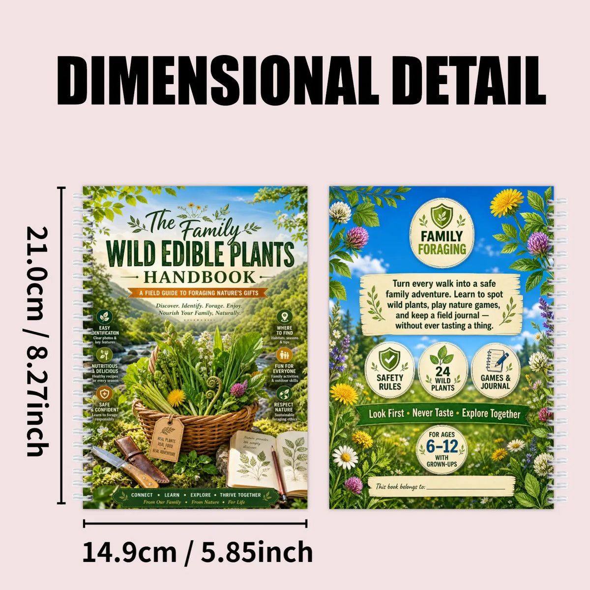 Family Wild Edible Plants Handbook, A5 Spiral Field Guide, 24 Plants