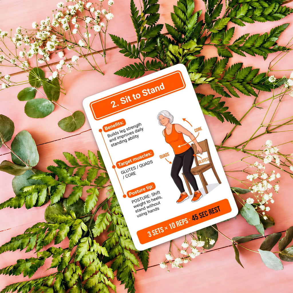 18 Senior Exercise Cards, Gentle Chair-Supported Low-Impact Workout Deck for Strength, Flexibility & Balance