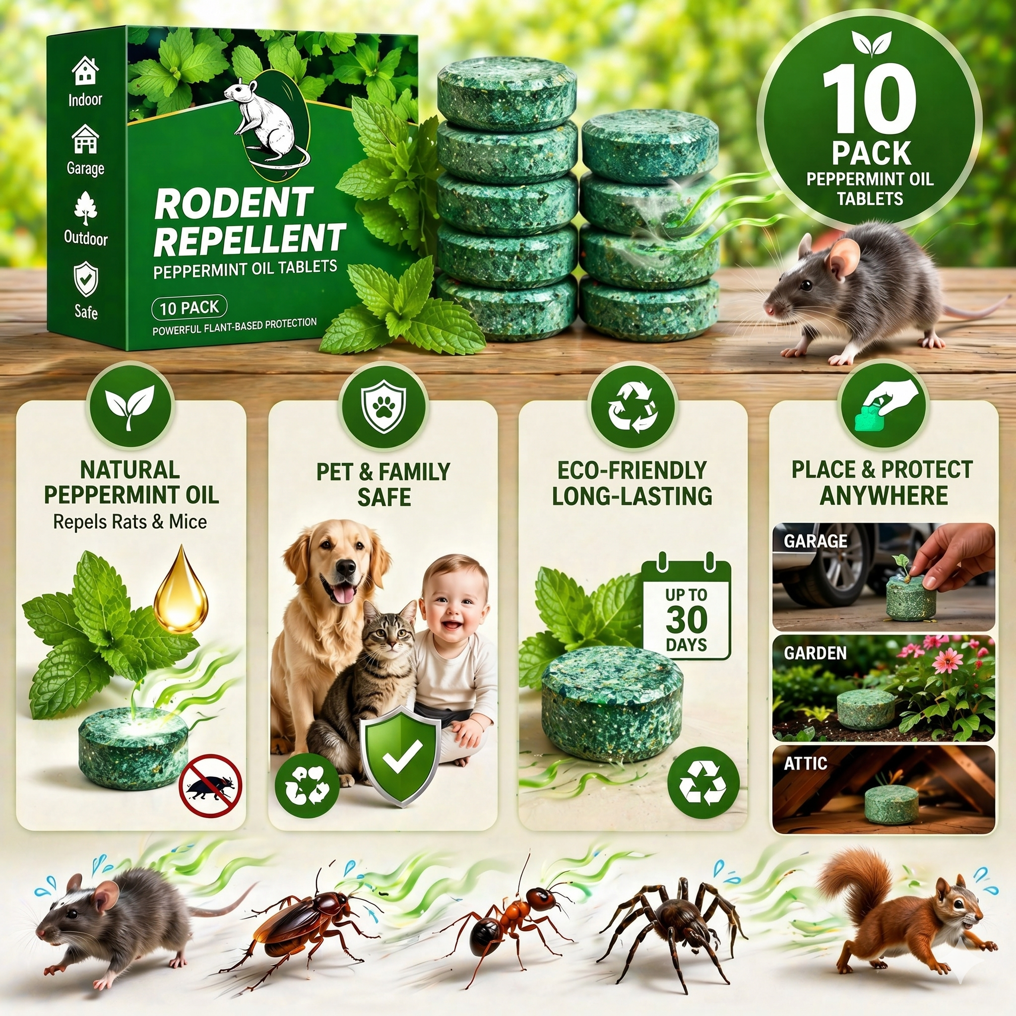 Natural Peppermint Rodent Repellent Tablets – 12 Pack