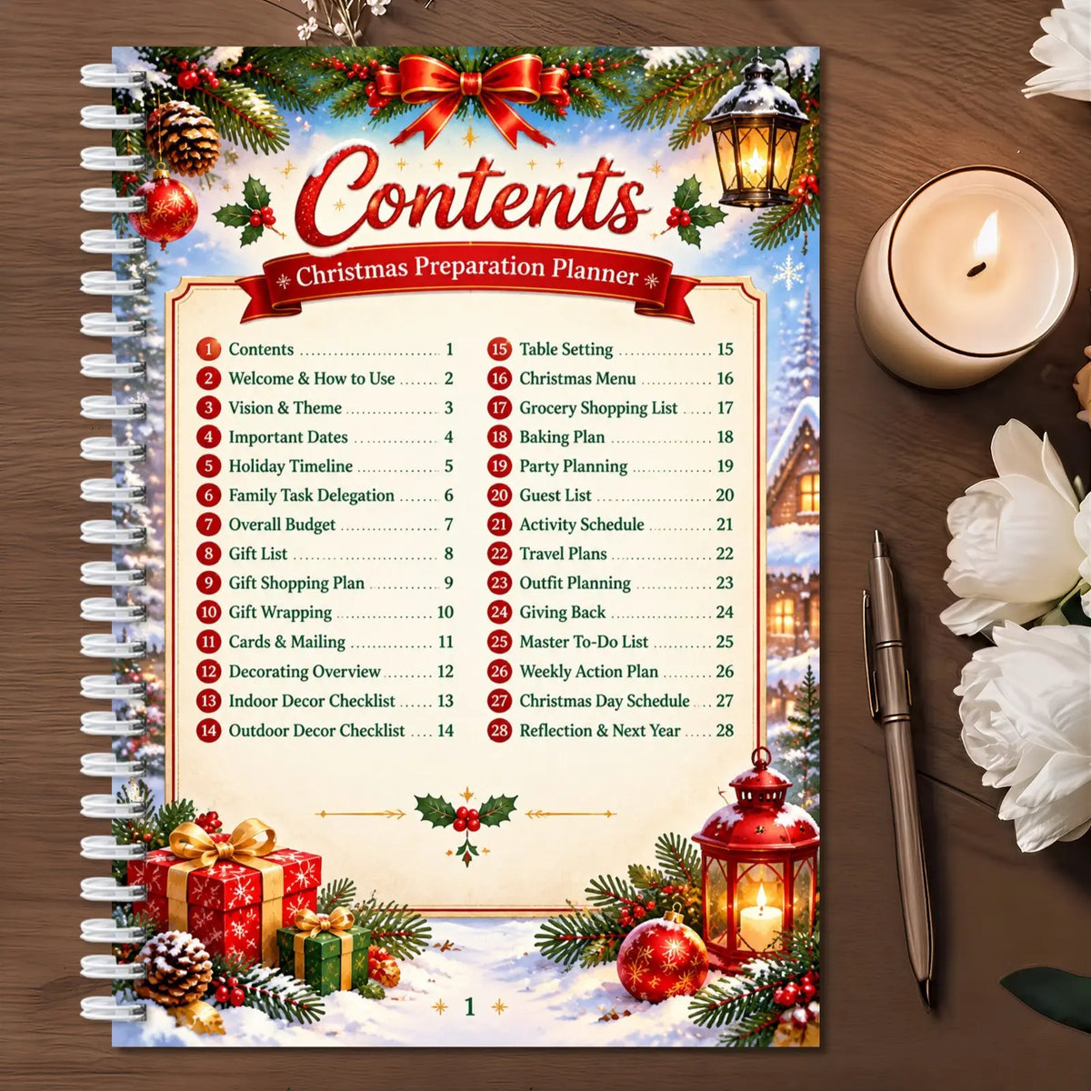 Christmas Preparation Planner, Spiral Holiday Organizer for Gifts, Budget, Decor & Christmas Day