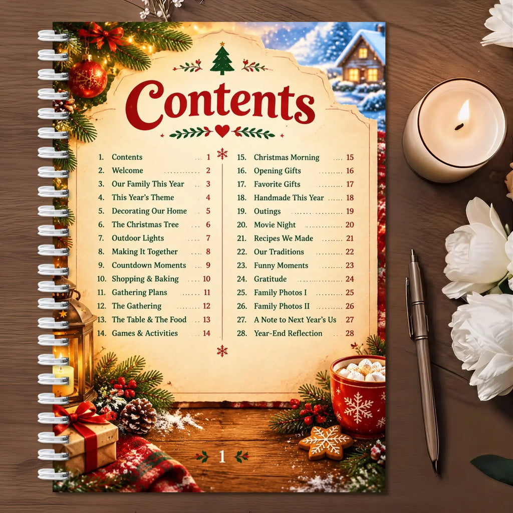 Family Christmas Memory Book, Spiral Keepsake Journal with Photo Pages & Yearly Tradition Prompts