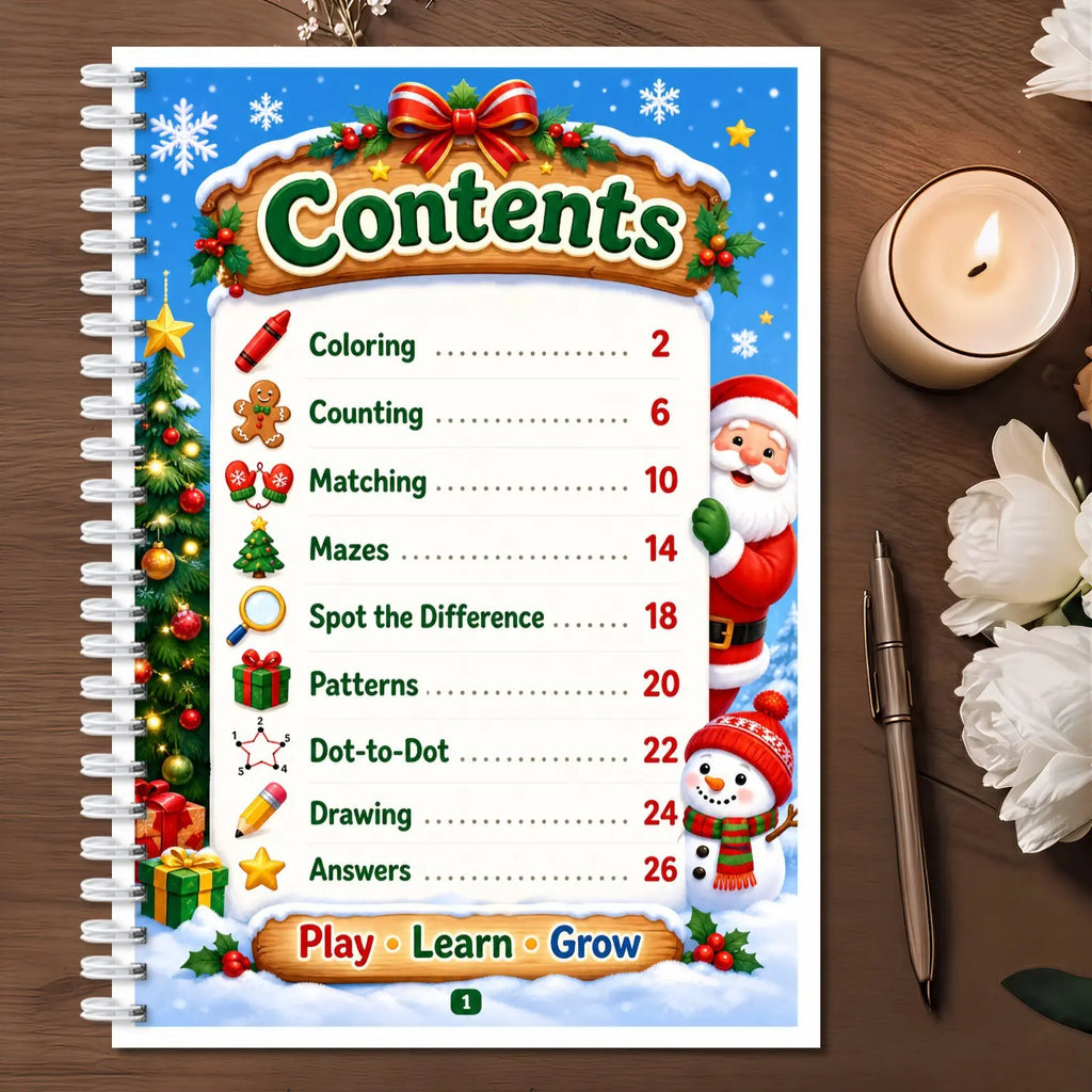 Children's Christmas Activity Book, Spiral Game Handbook with Coloring, Mazes, Counting & Puzzles