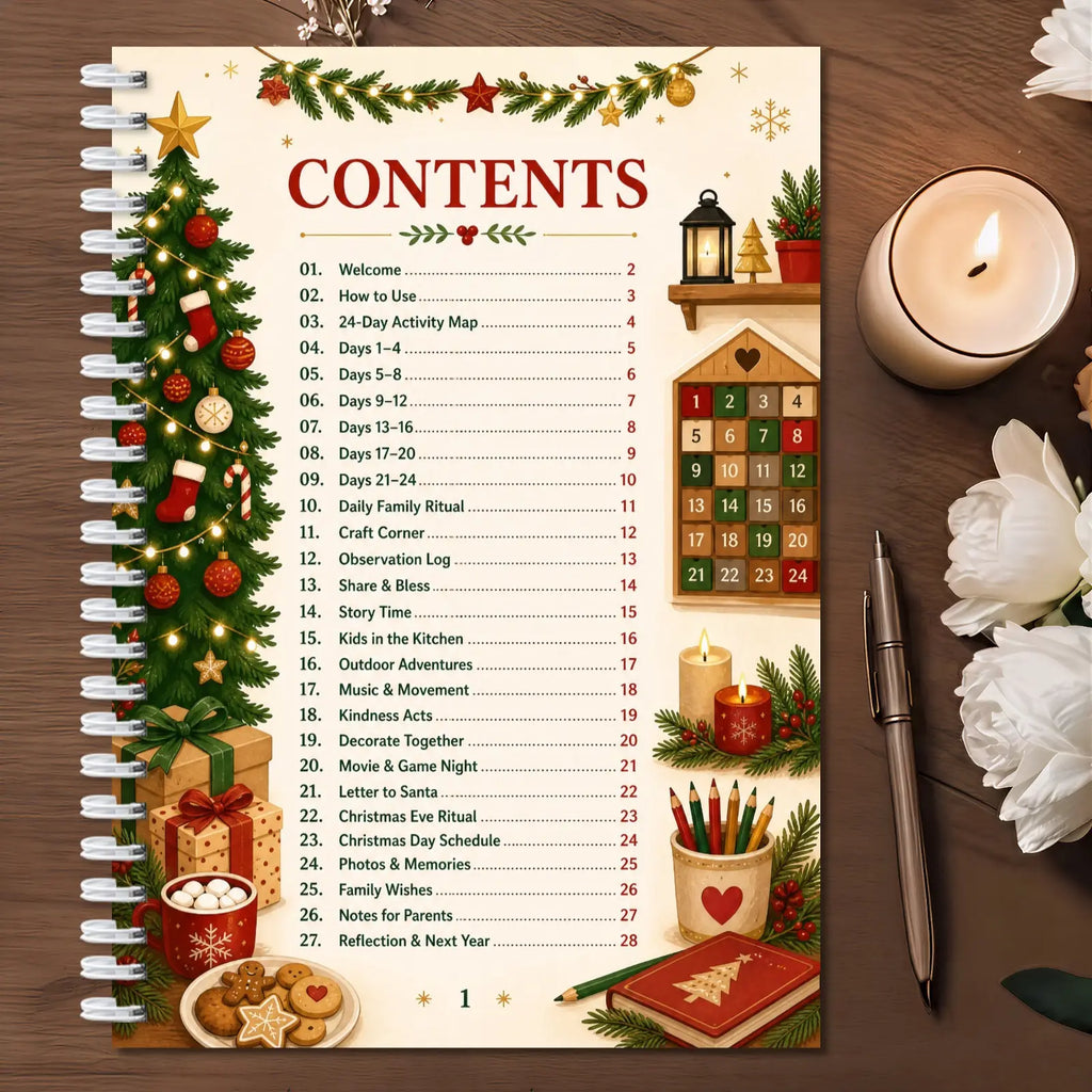 24 Days of Christmas Together, Family Countdown Activity Book with Daily Rituals & Gratitude Pages