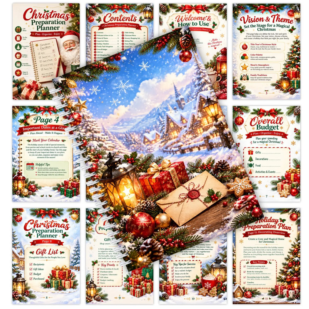 Christmas Preparation Planner, Spiral Holiday Organizer for Gifts, Budget, Decor & Christmas Day
