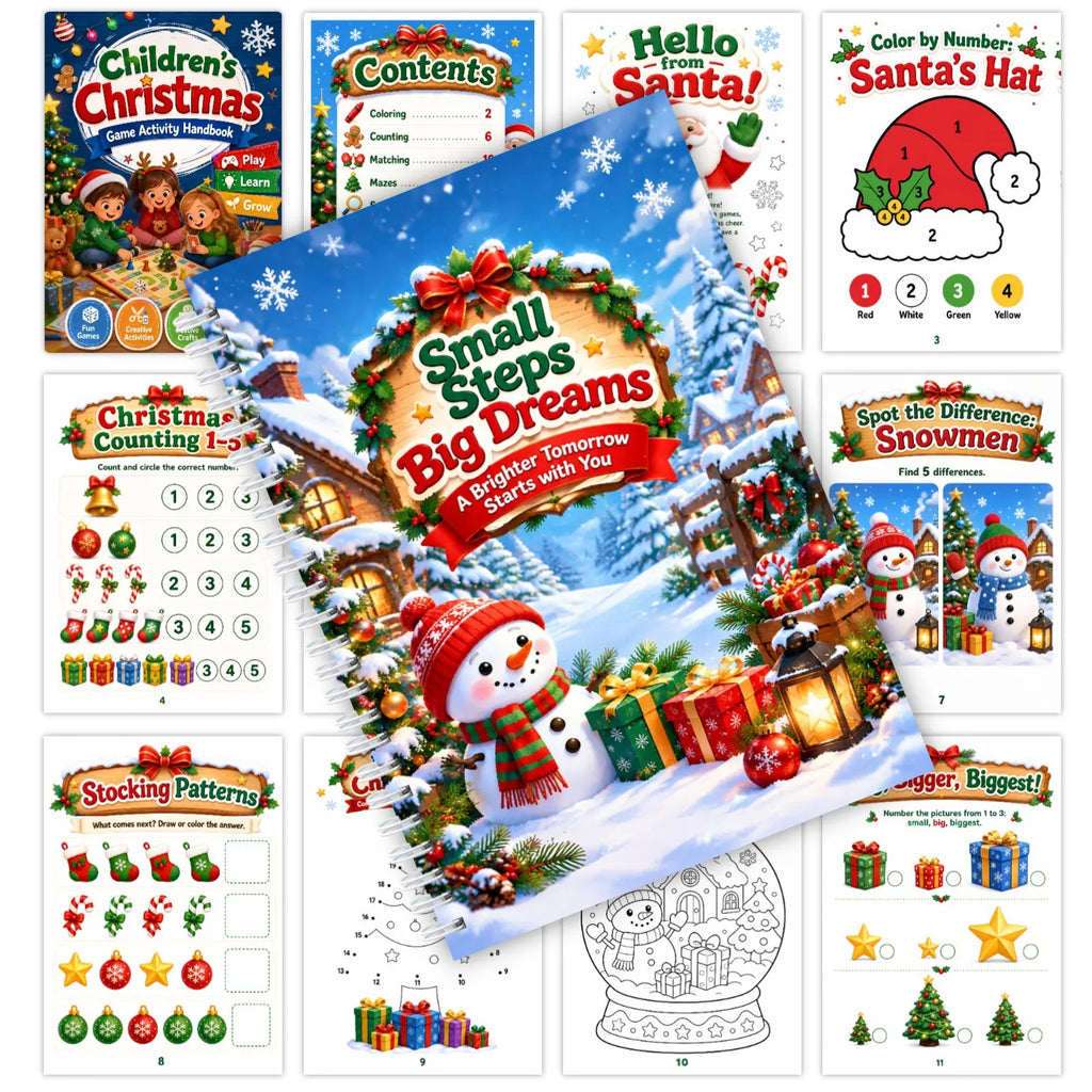 Children's Christmas Activity Book, Spiral Game Handbook with Coloring, Mazes, Counting & Puzzles