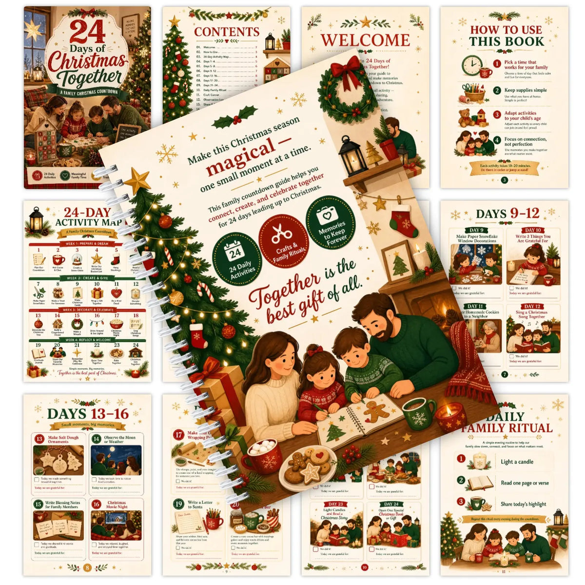 24 Days of Christmas Together, Family Countdown Activity Book with Daily Rituals & Gratitude Pages