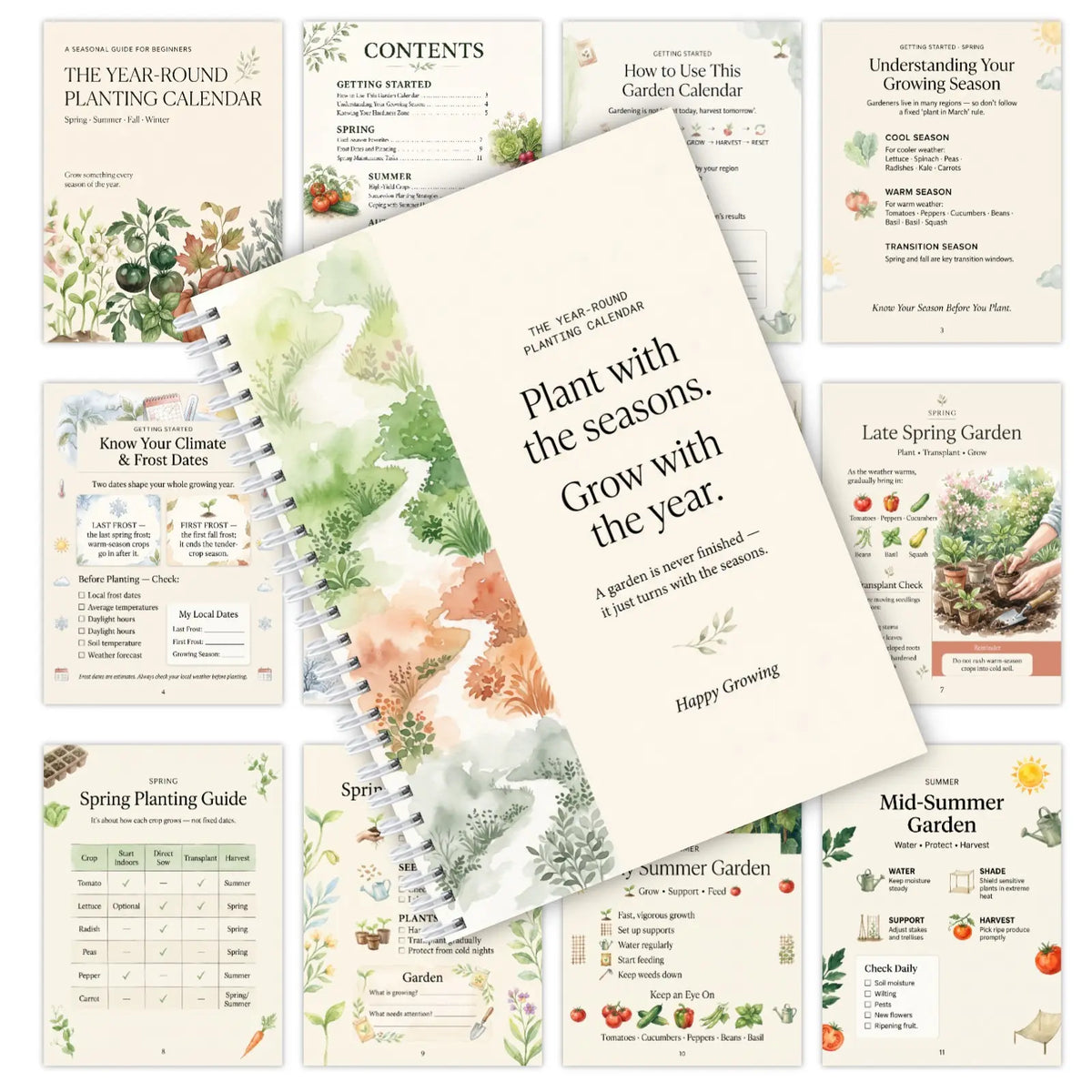 Year-Round Planting Calendar, A5 Spiral-Bound Seasonal Garden Guide for Beginners