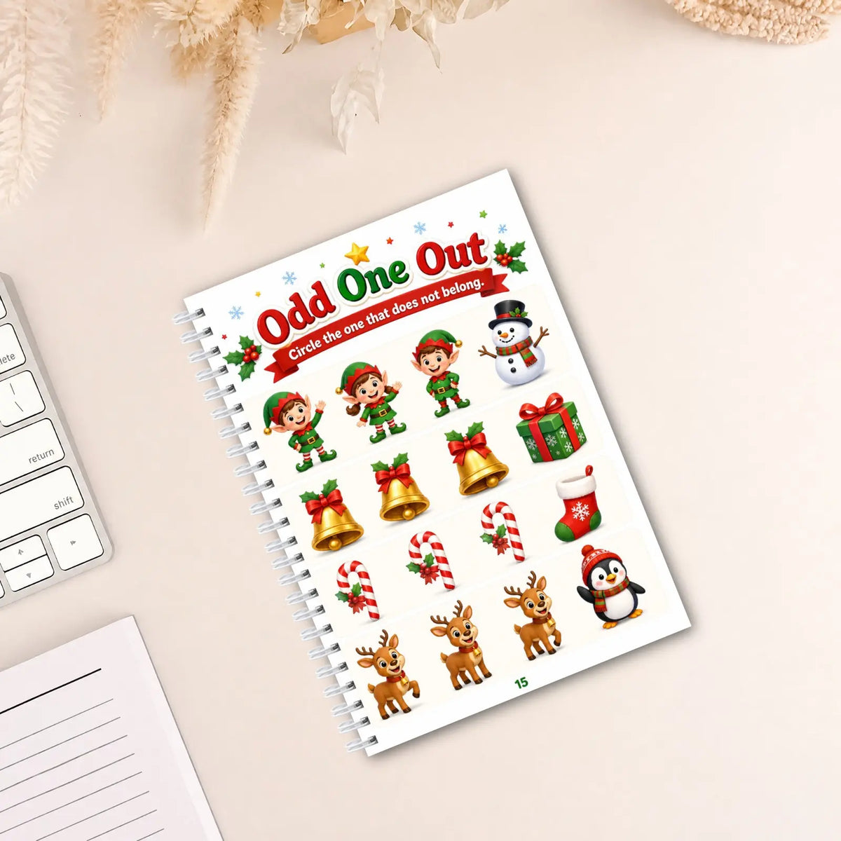 Children's Christmas Activity Book, Spiral Game Handbook with Coloring, Mazes, Counting & Puzzles