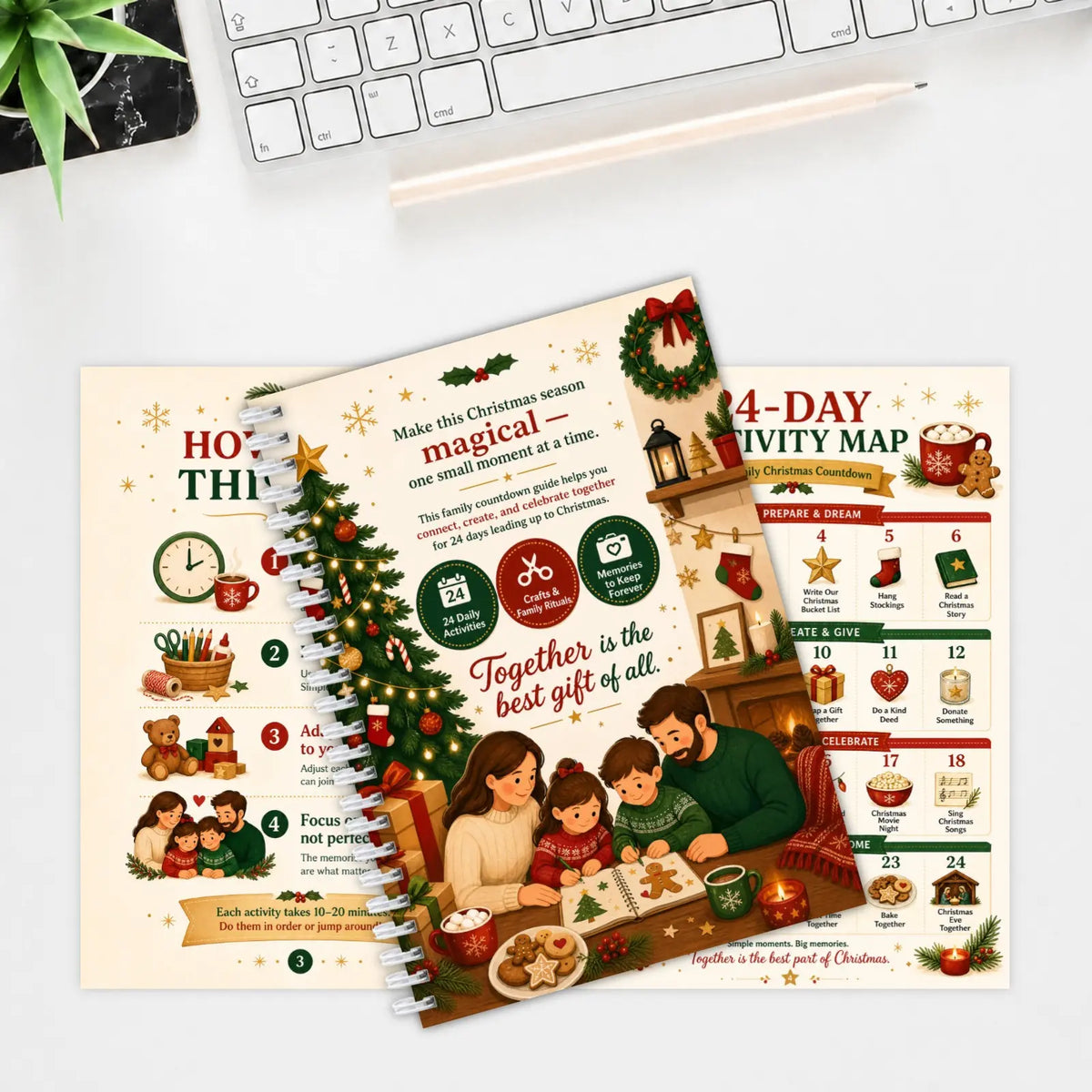 24 Days of Christmas Together, Family Countdown Activity Book with Daily Rituals & Gratitude Pages
