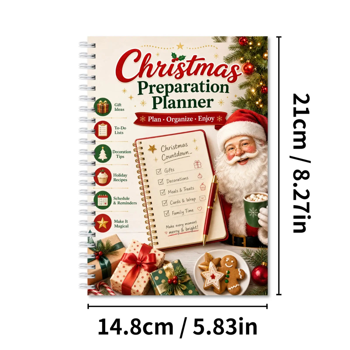 Christmas Preparation Planner, Spiral Holiday Organizer for Gifts, Budget, Decor & Christmas Day