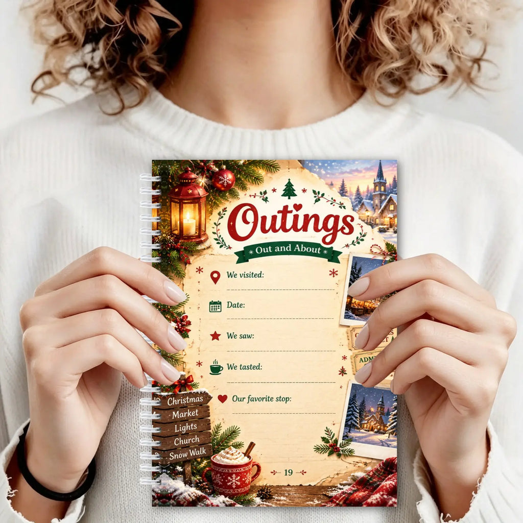 Family Christmas Memory Book, Spiral Keepsake Journal with Photo Pages & Yearly Tradition Prompts