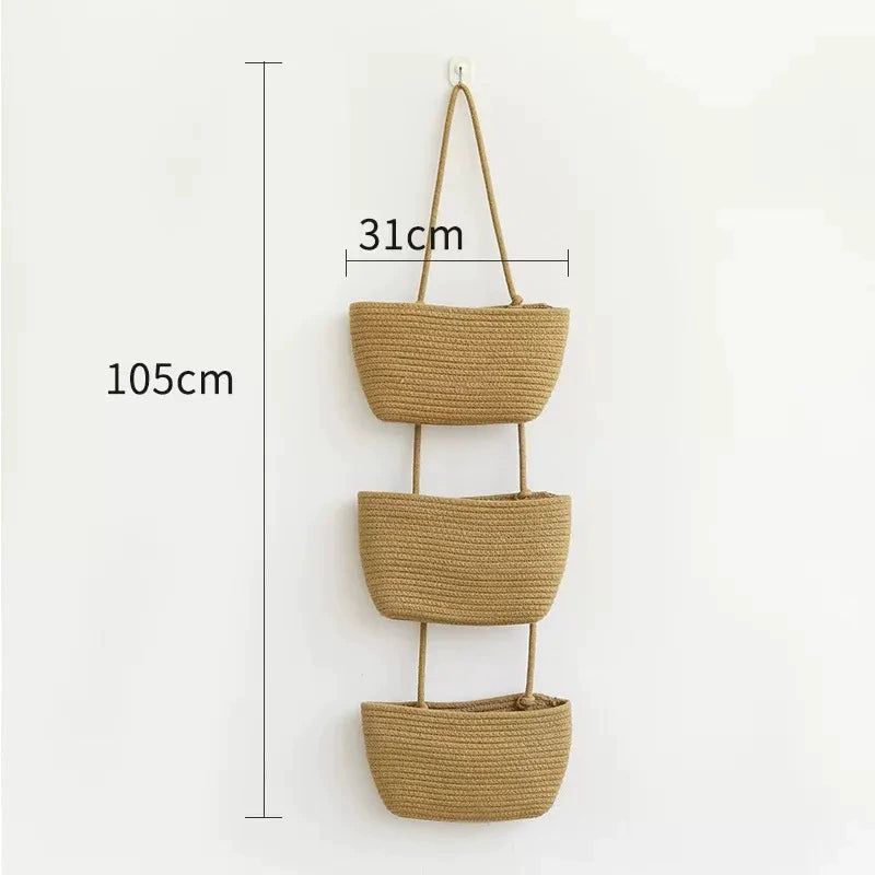 Woven cotton 3-Tier Over the Door Basket