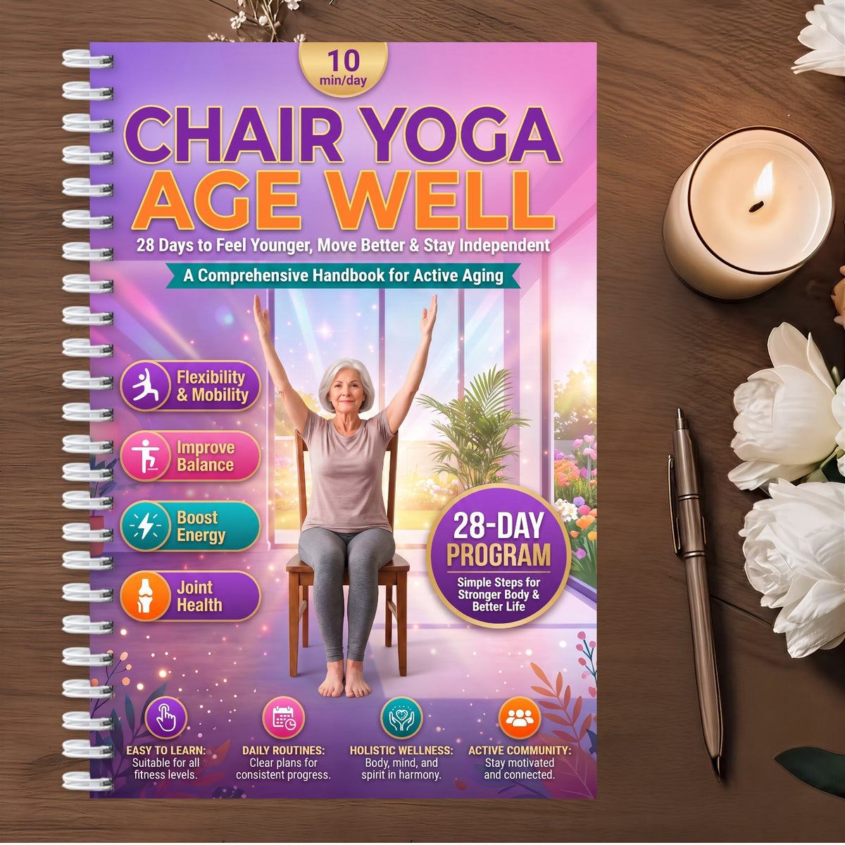 Gentle Chair Yoga Exercise Book, Low-Impact Seated Guide
