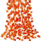Artificial Red Maple Leaf Garland,  Molded Plastic with Wired Stems, Indoor Fall Decor