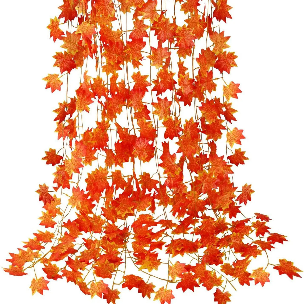Artificial Red Maple Leaf Garland,  Molded Plastic with Wired Stems, Indoor Fall Decor