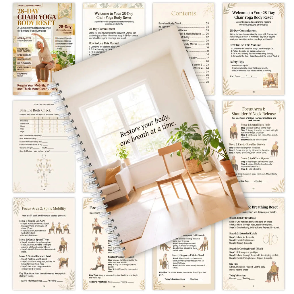 28-Day Chair Yoga Book for Seniors, Fully Illustrated Seated Guide