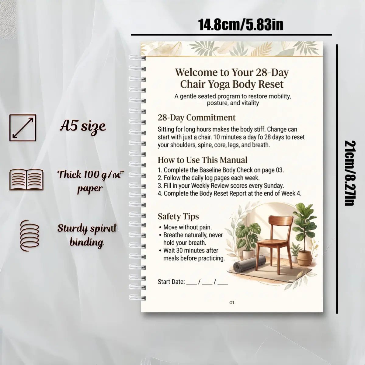 28-Day Chair Yoga Book for Seniors, Fully Illustrated Seated Guide