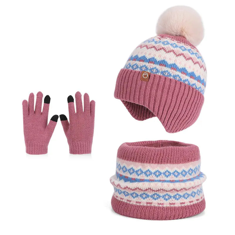 Kids Knitted Hat and Neck Warmer Set, Fleece Lined Winter Hat and Scarf Set for Ages 4-10