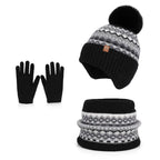 Kids Knitted Hat and Neck Warmer Set, Fleece Lined Winter Hat and Scarf Set for Ages 4-10