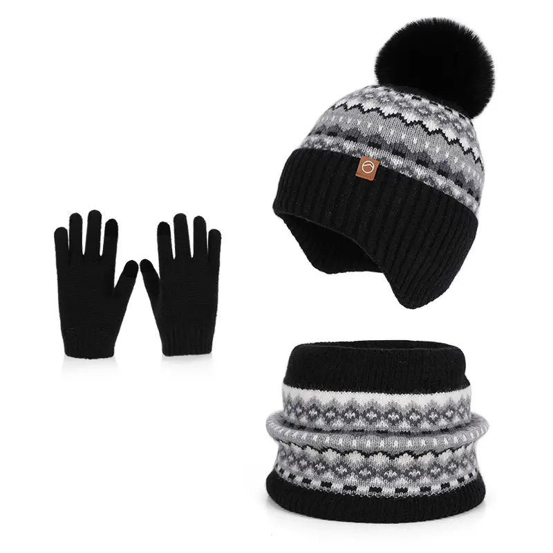 Kids Knitted Hat and Neck Warmer Set, Fleece Lined Winter Hat and Scarf Set for Ages 4-10