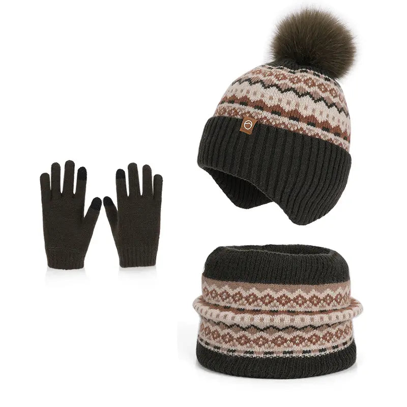 Kids Knitted Hat and Neck Warmer Set, Fleece Lined Winter Hat and Scarf Set for Ages 4-10