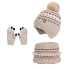 Kids Knitted Hat and Neck Warmer Set, Fleece Lined Winter Hat and Scarf Set for Ages 4-10