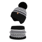 Kids Knitted Hat and Neck Warmer Set, Fleece Lined Winter Hat and Scarf Set for Ages 4-10