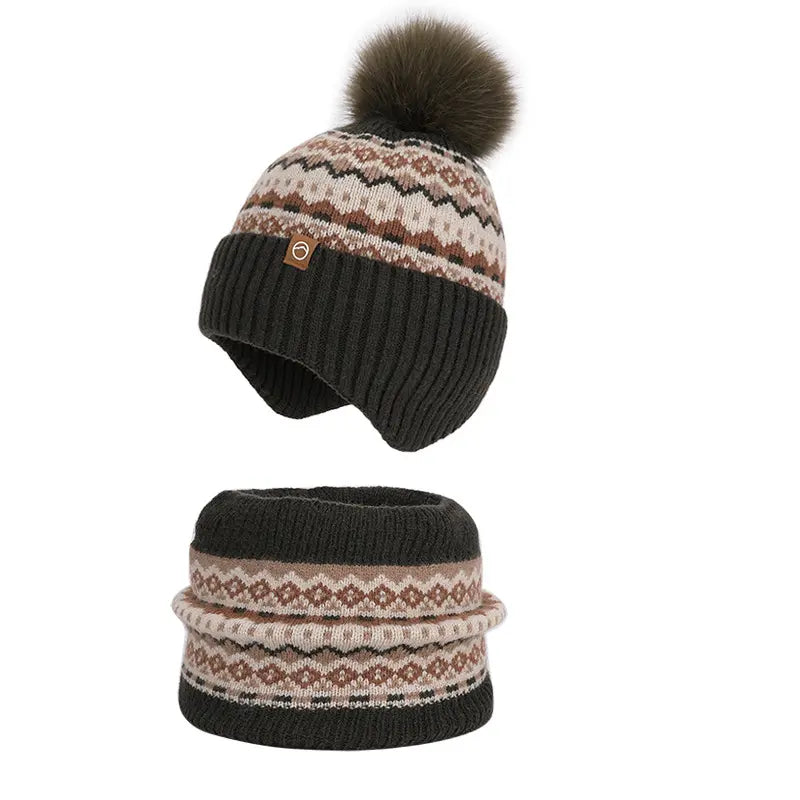 Kids Knitted Hat and Neck Warmer Set, Fleece Lined Winter Hat and Scarf Set for Ages 4-10