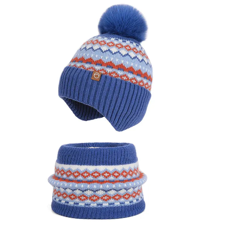 Kids Knitted Hat and Neck Warmer Set, Fleece Lined Winter Hat and Scarf Set for Ages 4-10