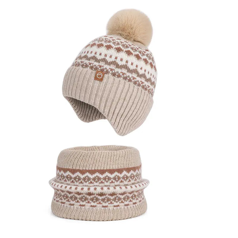 Kids Knitted Hat and Neck Warmer Set, Fleece Lined Winter Hat and Scarf Set for Ages 4-10