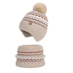 Kids Knitted Hat and Neck Warmer Set, Fleece Lined Winter Hat and Scarf Set for Ages 4-10