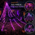Halloween LED Spider Web Lights & Giant Black Spider Decor