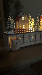 🎄 Wooden Village Advent Calendar with LED Lights — 100% Natural Polished Wood 🏠