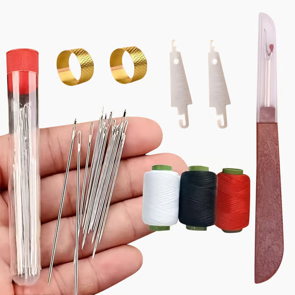 🧵34PCS Big Eye Steel Needles Set - Long & Thin Handmade Quilting & Sewing Needles Kit