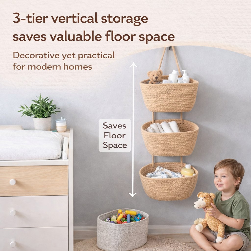 Woven cotton 3-Tier Over the Door Basket