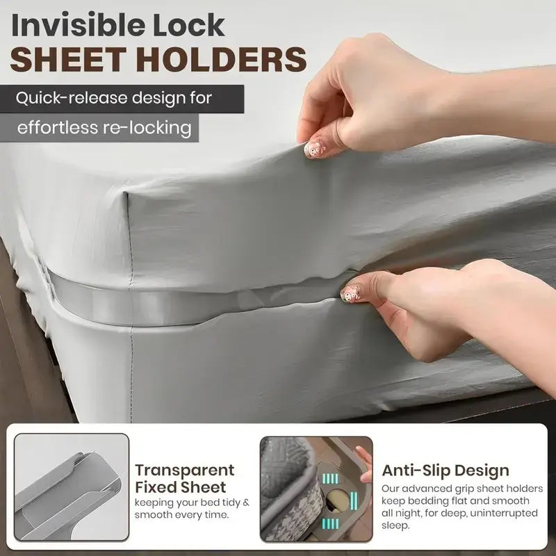 Bed Sheet Holder with Locking Clips, Corner Fitted for Standard Mattress Sizes