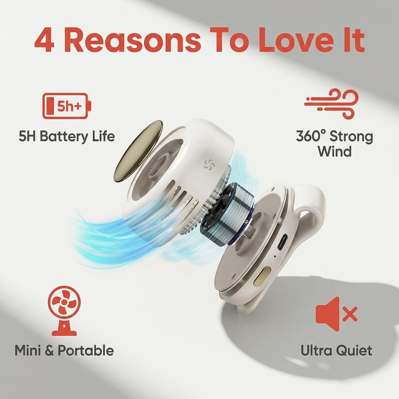❄️Mini Bladeless Clip Fan –5H Battery Life🔋