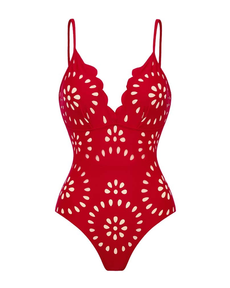 Flower Hollow One Piece Swimsuit and Skirt
