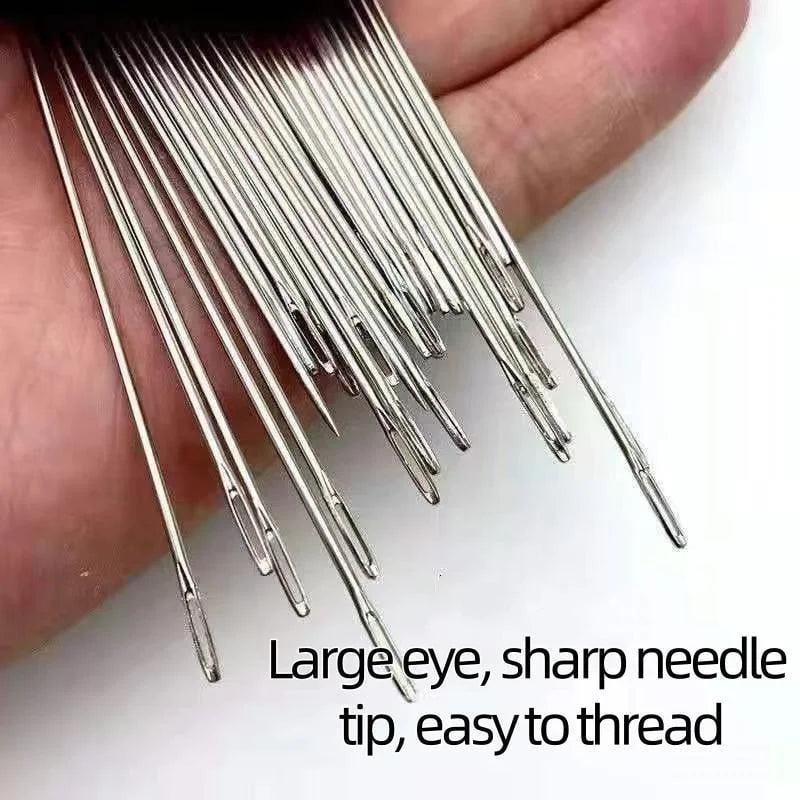 🧵34PCS Big Eye Steel Needles Set - Long & Thin Handmade Quilting & Sewing Needles Kit