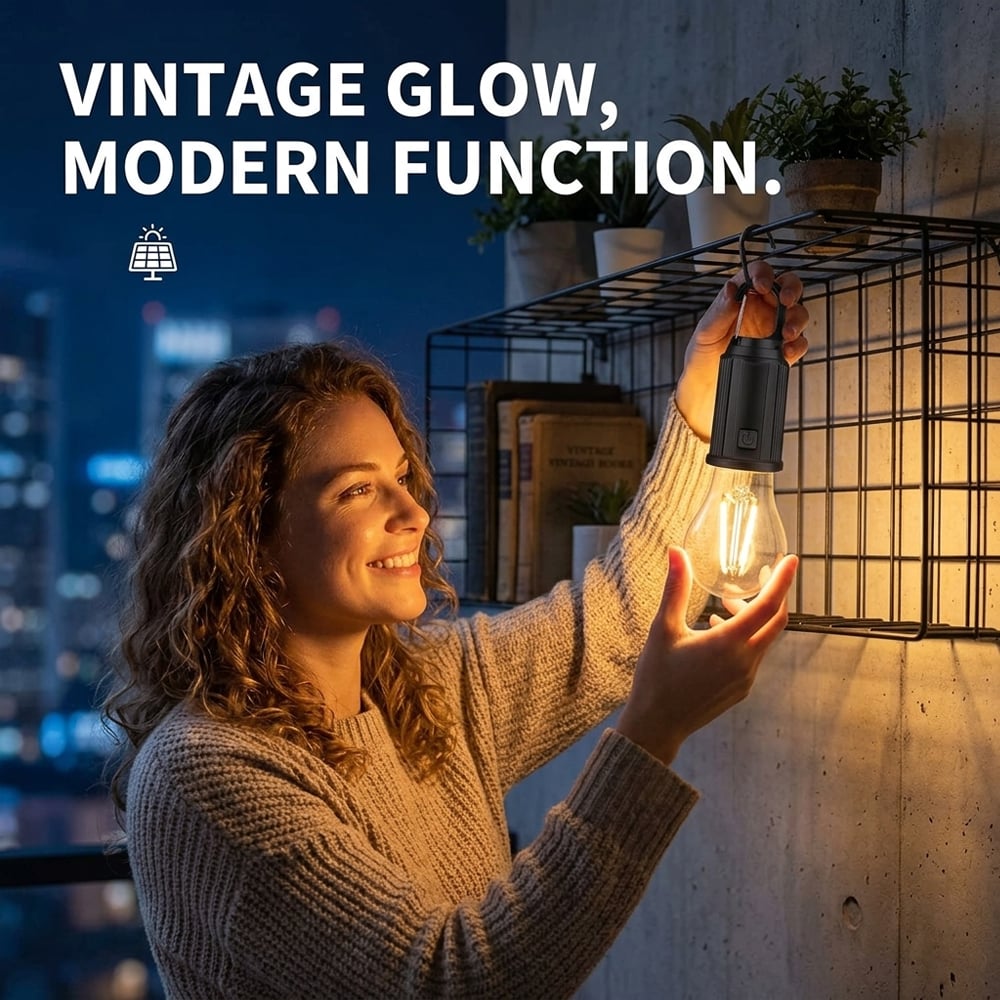 Portable Solar Camping Light Bulb – USB-C Rechargeable LED Tent Lantern