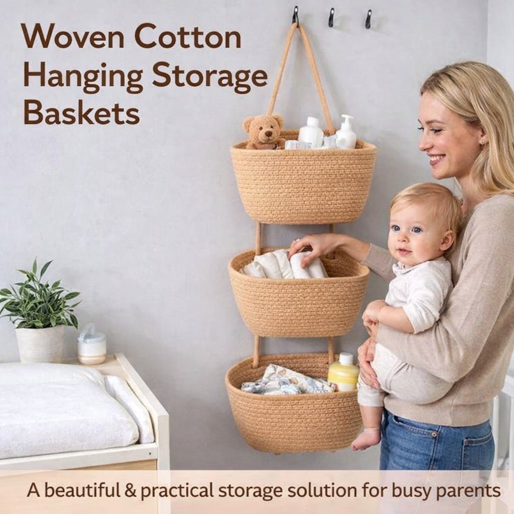 Woven cotton 3-Tier Over the Door Basket