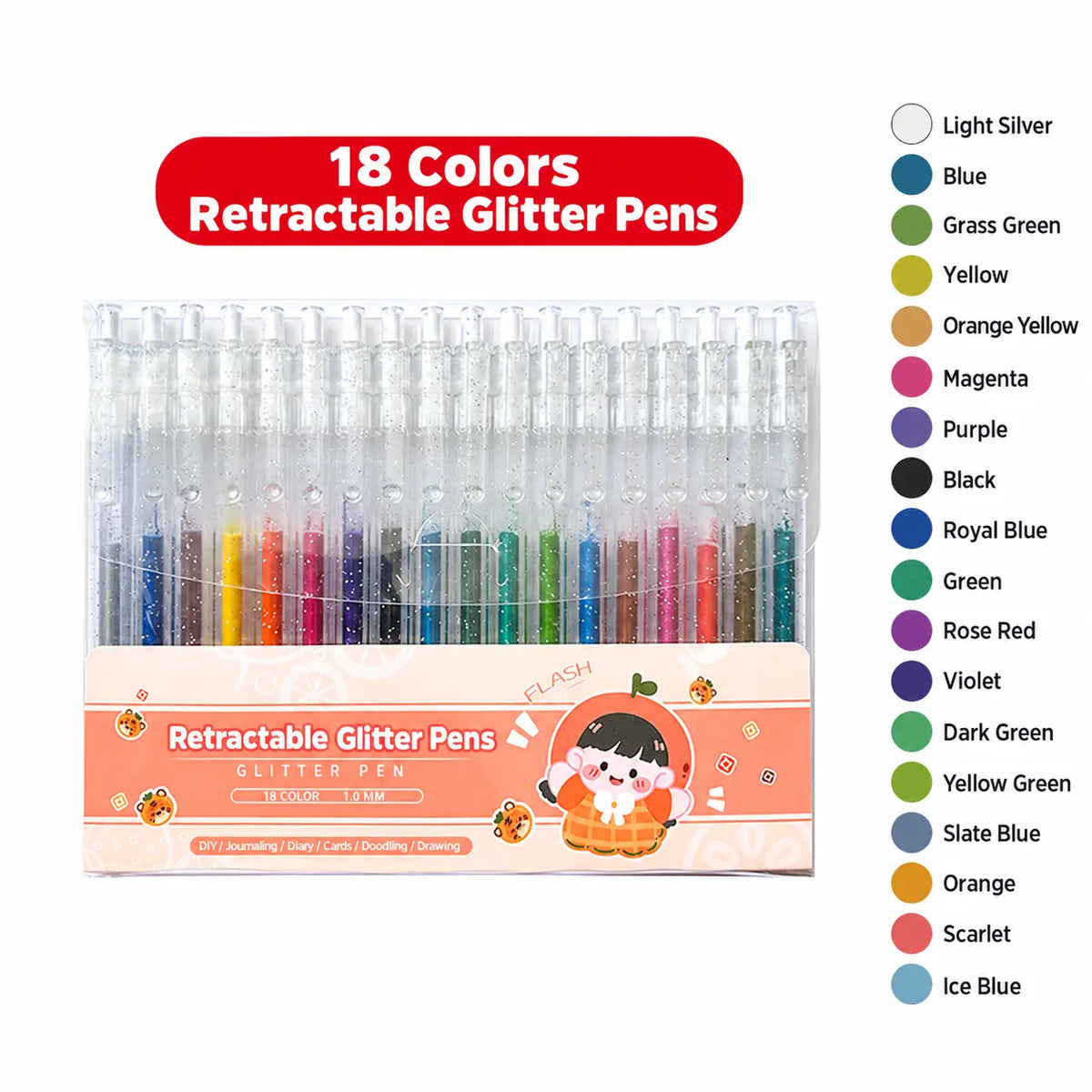 Retractable Glitter Gel Pen Set for Journaling & Drawing